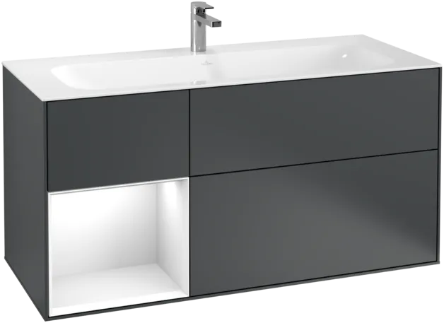 VILLEROY BOCH Toaletní skříňka Finion, s osvětlením, 3 výsuvy, 1196 x 591 x 498 mm, matný lak Midnight Blue / lesklý bílý lak #F060GFHG