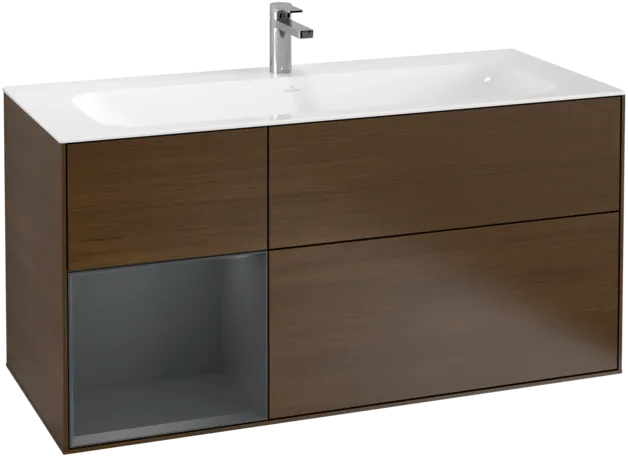 VILLEROY BOCH Toaletní skříňka Finion, s osvětlením, 3 výsuvy, 1196 x 591 x 498 mm, ořechová dýha / půlnočně modrý matný lak #F060HGGN