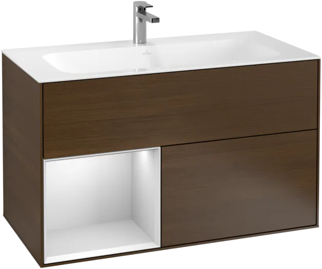 VILLEROY BOCH Toaletní skříňka Finion, s osvětlením, 2 výsuvy, 996 x 591 x 498 mm, ořechová dýha / bílý matný lak #F030MTGN