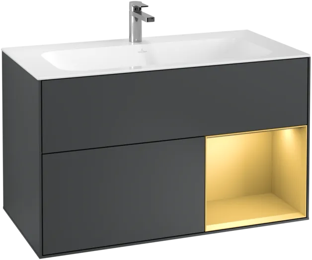 VILLEROY BOCH Toaletní skříňka Finion, s osvětlením, 2 výsuvy, 996 x 591 x 498 mm, Midnight Blue Matt Lacquer / Gold Matt Lacquer #F040HFHG, obrázek 1
