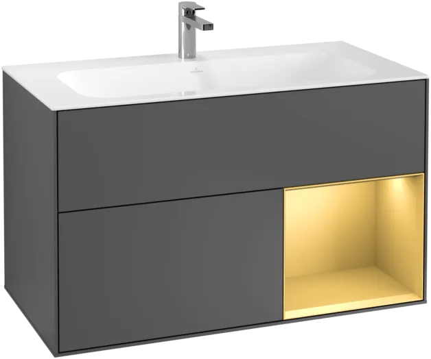 VILLEROY BOCH Toaletní skříňka Finion, s osvětlením, 2 výsuvy, 996 x 591 x 498 mm, antracit matný lak / zlatý matný lak #F040HFGK, obrázek 1