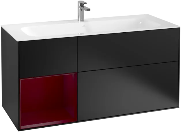 VILLEROY BOCH Toaletní skříňka Finion, s osvětlením, 3 výsuvy, 1196 x 591 x 498 mm, černý matný lak / pivoňkový matný lak #F060HBPD