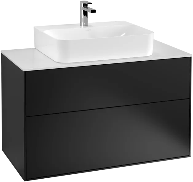 VILLEROY BOCH Toaletní skříňka Finion, 2 výsuvy, 1000 x 603 x 501 mm, černý matný lak / bílé matné sklo #F10100PD
