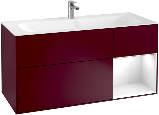 VILLEROY BOCH Toaletní skříňka Finion, s osvětlením, 3 výsuvy, 1196 x 591 x 498 mm, matný lak Peony / lesklý bílý lak #F070GFHB