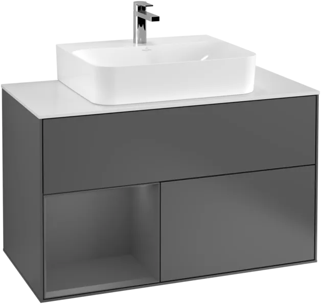 VILLEROY BOCH Toaletní skříňka Finion, s osvětlením, 2 výsuvy, 1000 x 603 x 501 mm, antracit matný lak / antracit matný lak / sklo bílé matné #F111GKGK