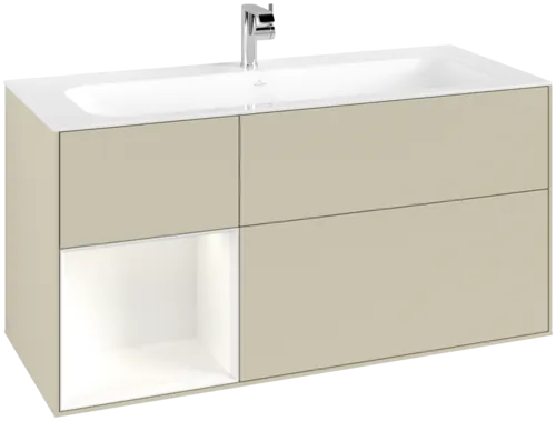 VILLEROY BOCH Toaletní skříňka Finion, s osvětlením, 3 výsuvy, 1196 x 591 x 498 mm, hedvábně šedý matný lak / bílý matný lak #F060MTHJ