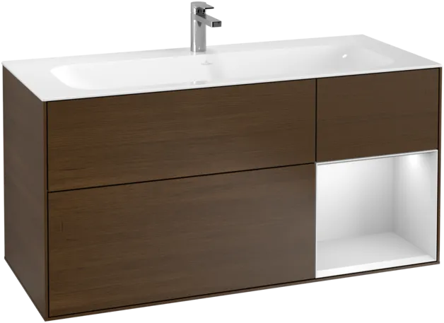 VILLEROY BOCH Toaletní skříňka Finion, s osvětlením, 3 výsuvy, 1196 x 591 x 498 mm, ořechová dýha / bílý matný lak #F070MTGN