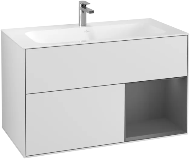 VILLEROY BOCH Toaletní skříňka Finion, s osvětlením, 2 výsuvy, 996 x 591 x 498 mm, bílý matný lak / antracitový matný lak #F040GKMT, obrázek 1