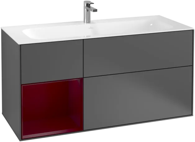 VILLEROY BOCH Toaletní skříňka Finion, s osvětlením, 3 výsuvy, 1196 x 591 x 498 mm, antracitový matný lak / pivoňkový matný lak #F060HBGK