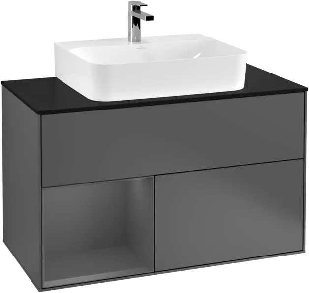 VILLEROY BOCH Toaletní skříňka Finion, s osvětlením, 2 výsuvy, 1000 x 603 x 501 mm, antracit matný lak / antracit matný lak / sklo černé matné #F112GKGK, obrázek 1