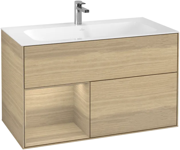 VILLEROY BOCH Toaletní stolek Finion, s osvětlením, 2 výsuvy, 996 x 591 x 498 mm, dubová dýha / dubová dýha #F030PCPC, obrázek 1