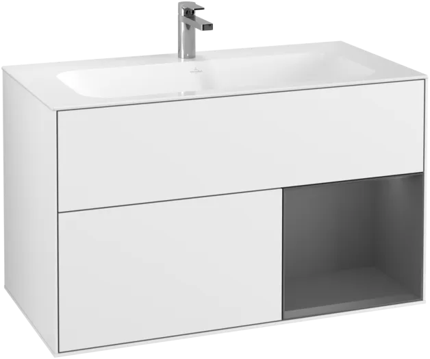 VILLEROY BOCH Toaletní skříňka Finion, s osvětlením, 2 výsuvy, 996 x 591 x 498 mm, lesklý bílý lak / antracitový matný lak #F040GKGF, obrázek 1