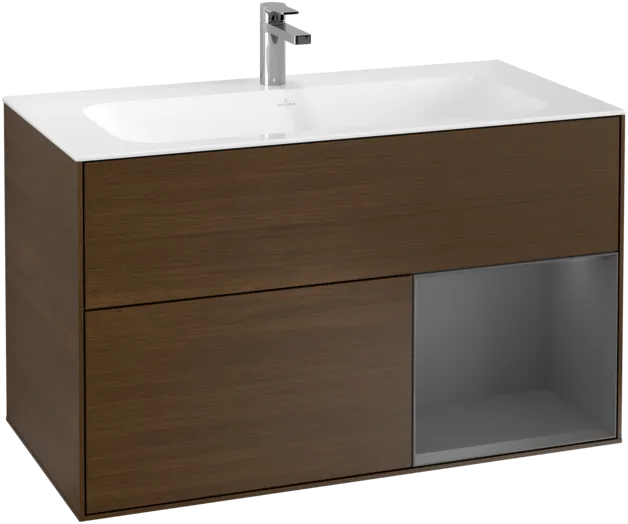 VILLEROY BOCH Toaletní skříňka Finion, s osvětlením, 2 výsuvy, 996 x 591 x 498 mm, ořechová dýha / antracitový matný lak #F040GKGN