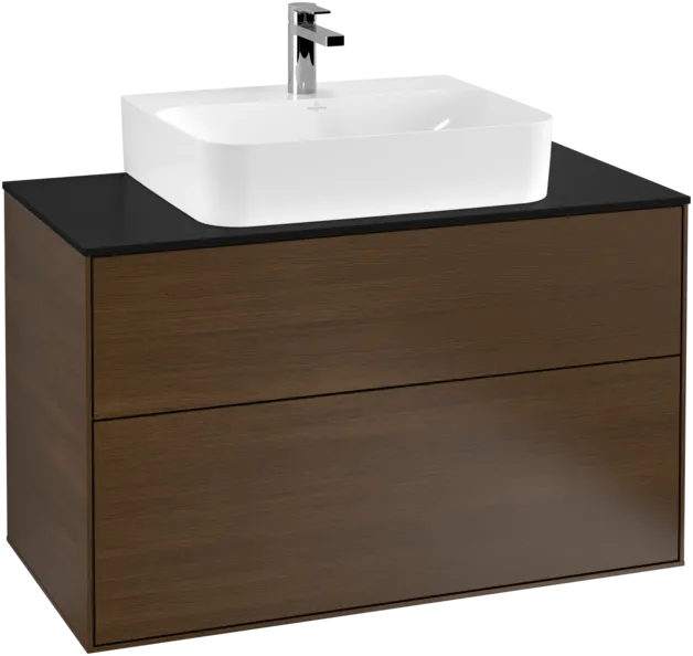 VILLEROY BOCH Toaletní stolek Finion, 2 výsuvy, 1000 x 603 x 501 mm, ořechová dýha / sklo černé matné #F10200GN, obrázek 1