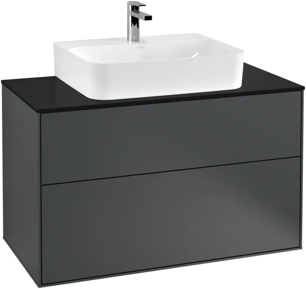 VILLEROY BOCH Toaletní skříňka Finion, 2 výsuvy, 1000 x 603 x 501 mm, půlnočně modrý matný lak / černé matné sklo #F10200HG