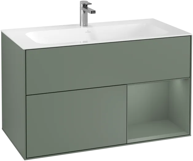 VILLEROY BOCH Toaletní skříňka Finion, s osvětlením, 2 výsuvy, 996 x 591 x 498 mm, olivový matný lak / olivový matný lak #F040GMGM