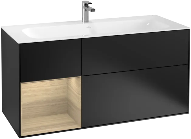 VILLEROY BOCH Toaletní skříňka Finion, s osvětlením, 3 výsuvy, 1196 x 591 x 498 mm, černý matný lak / dubová dýha #F060PCPD