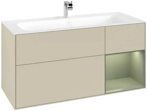 VILLEROY BOCH Toaletní skříňka Finion, s osvětlením, 3 výsuvy, 1196 x 591 x 498 mm, hedvábně šedý matný lak / olivově matný lak #F070GMHJ