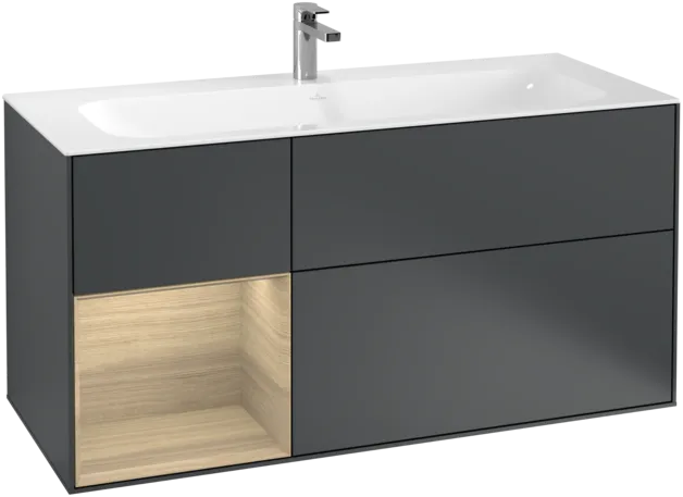 VILLEROY BOCH Toaletní skříňka Finion, s osvětlením, 3 výsuvy, 1196 x 591 x 498 mm, matný lak Midnight Blue / dubová dýha #F060PCHG