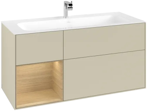 VILLEROY BOCH Toaletní skříňka Finion, s osvětlením, 3 výsuvy, 1196 x 591 x 498 mm, hedvábně šedý matný lak / dubová dýha #F060PCHJ