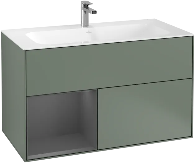 VILLEROY BOCH Toaletní skříňka Finion, s osvětlením, 2 výsuvy, 996 x 591 x 498 mm, olivový matný lak / antracitový matný lak #F030GKGM, obrázek 1
