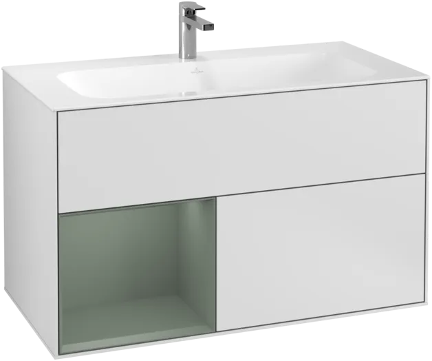 VILLEROY BOCH Toaletní skříňka Finion, s osvětlením, 2 výsuvy, 996 x 591 x 498 mm, bílý matný lak / olivový matný lak #F030GMMT