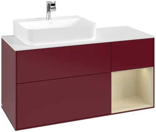 VILLEROY BOCH Toaletní skříňka Finion, s osvětlením, 3 výsuvy, 1200 x 603 x 501 mm, Peony Matt Lacquer / Silk Grey Matt Lacquer / Glass White Matt #F151HJHB