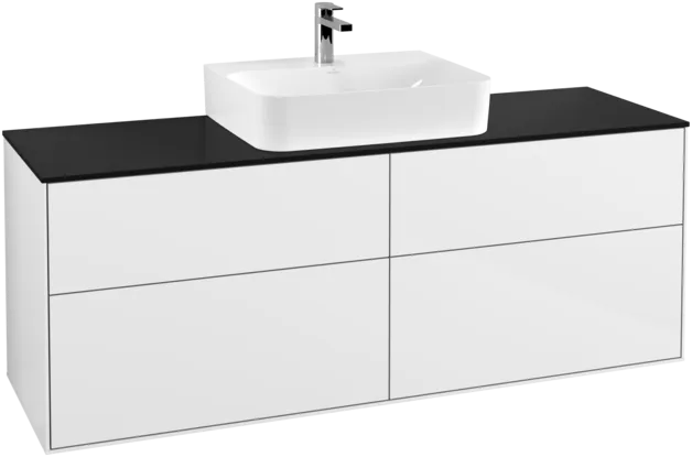 VILLEROY BOCH Toaletní skříňka Finion, 4 výsuvy, 1600 x 603 x 501 mm, lesklý bílý lak / černé matné sklo #F19200GF, obrázek 1