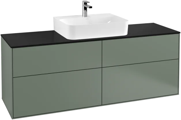 VILLEROY BOCH Toaletní skříňka Finion, 4 výsuvy, 1600 x 603 x 501 mm, olivový matný lak / sklo černé matné #F19200GM