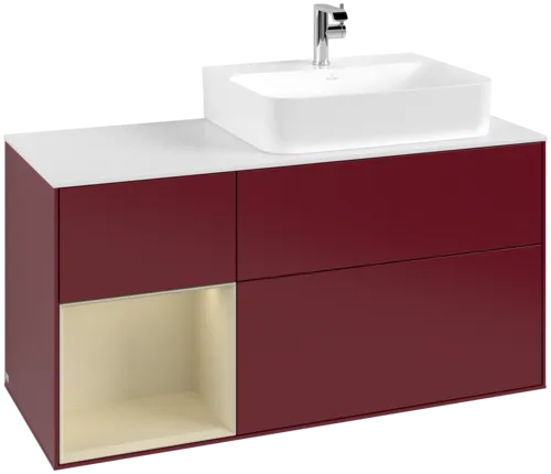 VILLEROY BOCH Toaletní skříňka Finion, s osvětlením, 3 výsuvy, 1200 x 603 x 501 mm, Peony Matt Lacquer / Silk Grey Matt Lacquer / Glass White Matt #F141HJHB