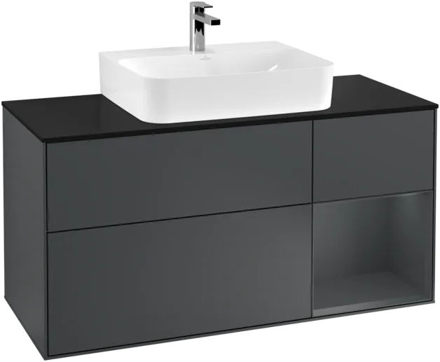 VILLEROY BOCH Toaletní skříňka Finion, s osvětlením, 3 výsuvy, 1200 x 603 x 501 mm, Midnight Blue Matt Lacquer / Midnight Blue Matt Lacquer / Glass Black Matt #F172HGHG