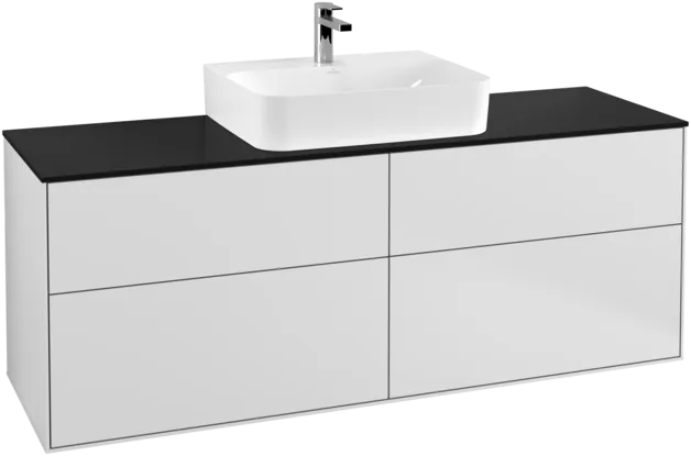 VILLEROY BOCH Toaletní skříňka Finion, 4 zásuvky, 1600 x 603 x 501 mm, bílý matný lak / černé matné sklo #F19200MT