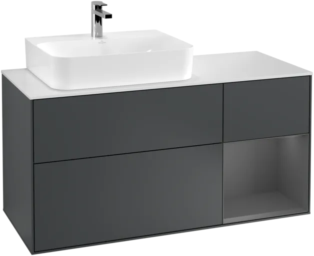 VILLEROY BOCH Toaletní skříňka Finion, s osvětlením, 3 výsuvy, 1200 x 603 x 501 mm, Midnight Blue Matt Lacquer / Anthracite Matt Lacquer / Glass White Matt #F151GKHG, obrázek 1