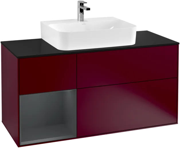 VILLEROY BOCH Toaletní skříňka Finion, s osvětlením, 3 výsuvy, 1200 x 603 x 501 mm, Peony Matt Lacquer / Midnight Blue Matt Lacquer / Glass Black Matt #F162HGHB