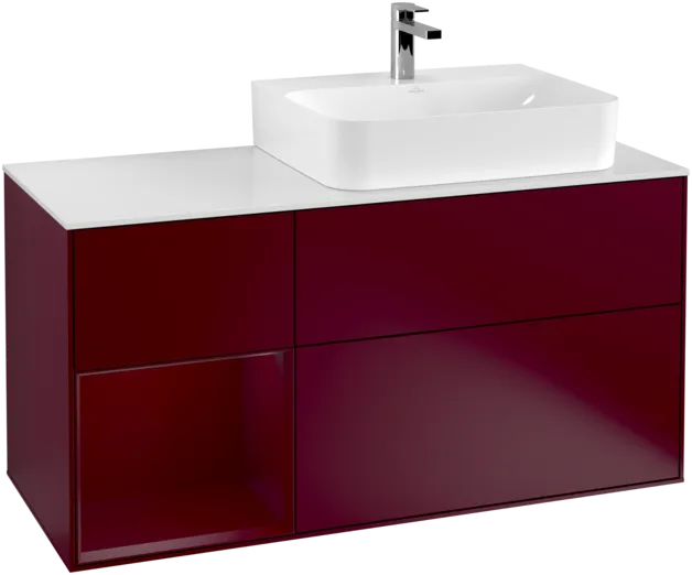 VILLEROY BOCH Toaletní skříňka Finion, s osvětlením, 3 výsuvy, 1200 x 603 x 501 mm, Peony Matt Lacquer / Peony Matt Lacquer / Glass White Matt #F141HBHB