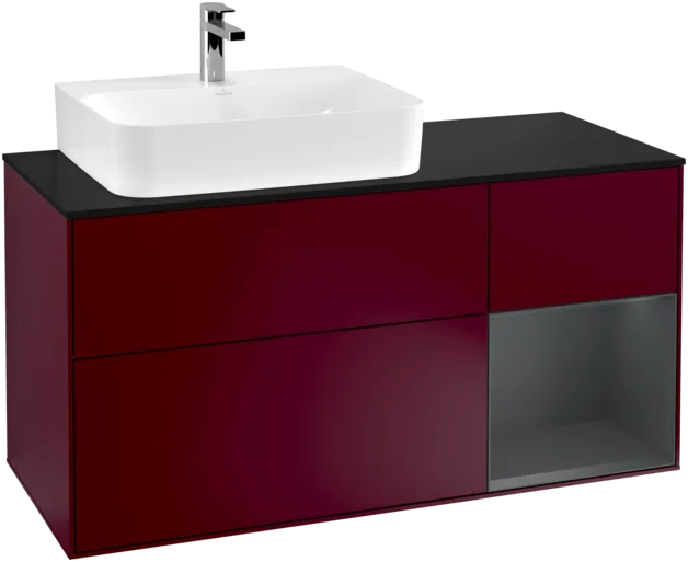 VILLEROY BOCH Toaletní skříňka Finion, s osvětlením, 3 výsuvy, 1200 x 603 x 501 mm, Peony Matt Lacquer / Midnight Blue Matt Lacquer / Glass Black Matt #F152HGHB, obrázek 1