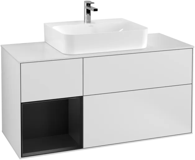 VILLEROY BOCH Toaletní skříňka Finion, s osvětlením, 3 výsuvy, 1200 x 603 x 501 mm, bílý matný lak / černý matný lak / bílé matné sklo #F161PDMT, obrázek 1