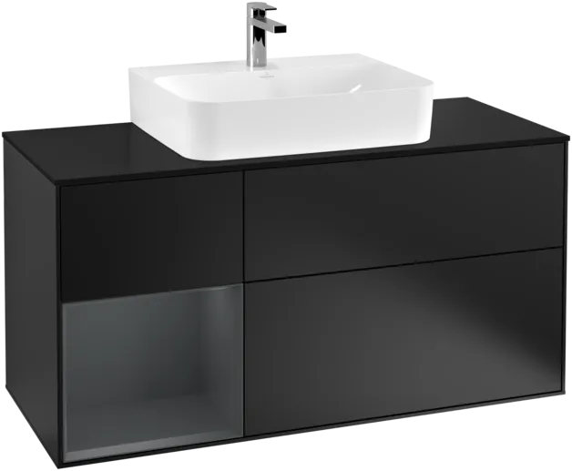 VILLEROY BOCH Toaletní skříňka Finion, s osvětlením, 3 výsuvy, 1200 x 603 x 501 mm, černý matný lak / půlnoční modrý matný lak / černé matné sklo #F162HGPD