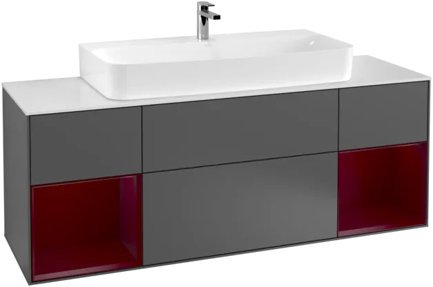 VILLEROY BOCH Toaletní skříňka Finion, s osvětlením, 4 výsuvy, 1600 x 603 x 501 mm, antracit matný lak / pivoňka matný lak / sklo bílé matné #F211HBGK