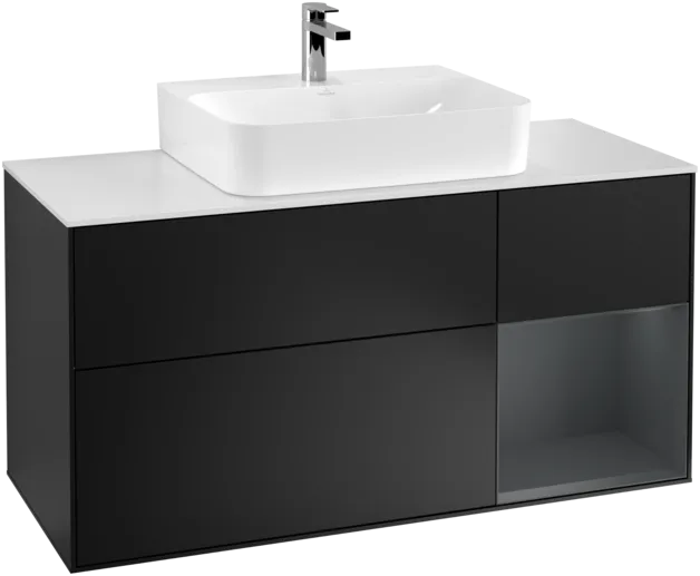 VILLEROY BOCH Toaletní skříňka Finion, s osvětlením, 3 výsuvy, 1200 x 603 x 501 mm, černý matný lak / půlnoční modrý matný lak / bílé matné sklo #F171HGPD