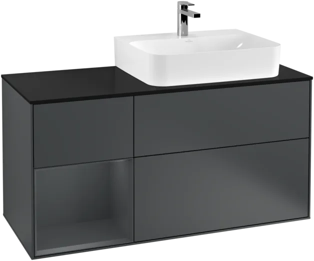 VILLEROY BOCH Toaletní skříňka Finion, s osvětlením, 3 výsuvy, 1200 x 603 x 501 mm, Midnight Blue Matt Lacquer / Midnight Blue Matt Lacquer / Glass Black Matt #F142HGHG