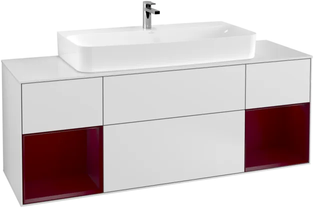 VILLEROY BOCH Toaletní skříňka Finion, s osvětlením, 4 výsuvy, 1600 x 603 x 501 mm, bílý matný lak / pivoňkový matný lak / sklo bílé matné #F211HBMT