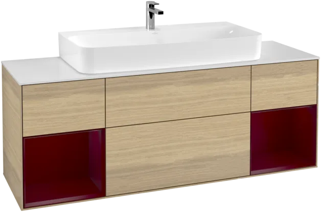 VILLEROY BOCH Toaletní skříňka Finion, s osvětlením, 4 výsuvy, 1600 x 603 x 501 mm, dubová dýha / matný lak Pivoňka / matné bílé sklo #F211HBPC, obrázek 1