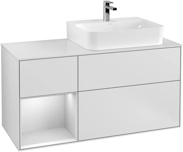 VILLEROY BOCH Toaletní skříňka Finion, s osvětlením, 3 výsuvy, 1200 x 603 x 501 mm, bílý matný lak / bílý matný lak / sklo bílé matné #F141MTMT, obrázek 1