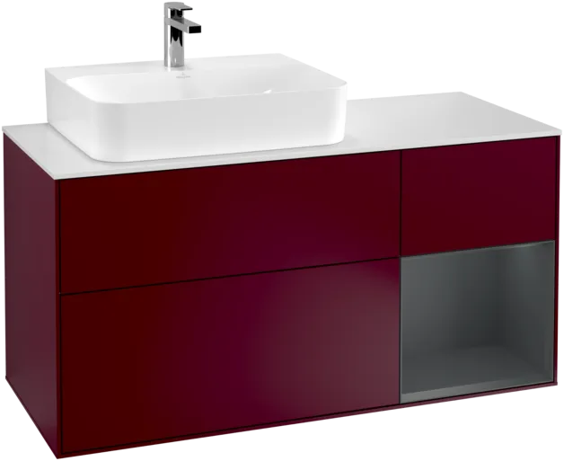 VILLEROY BOCH Toaletní skříňka Finion, s osvětlením, 3 výsuvy, 1200 x 603 x 501 mm, Pivoňka matný lak / Půlnoční modrá matný lak / Sklo bílé matné #F151HGHB, obrázek 1