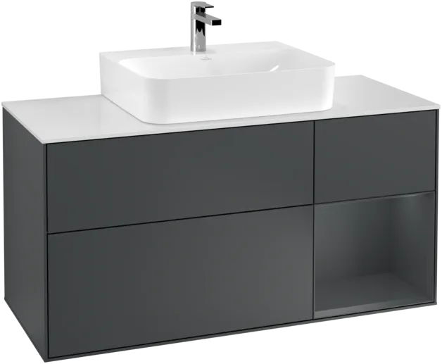 VILLEROY BOCH Toaletní skříňka Finion, s osvětlením, 3 výsuvy, 1200 x 603 x 501 mm, Midnight Blue Matt Lacquer / Midnight Blue Matt Lacquer / Glass White Matt #F171HGHG