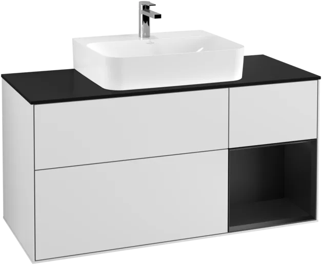 VILLEROY BOCH Toaletní skříňka Finion, s osvětlením, 3 výsuvy, 1200 x 603 x 501 mm, bílý matný lak / černý matný lak / černé matné sklo #F172PDMT, obrázek 1