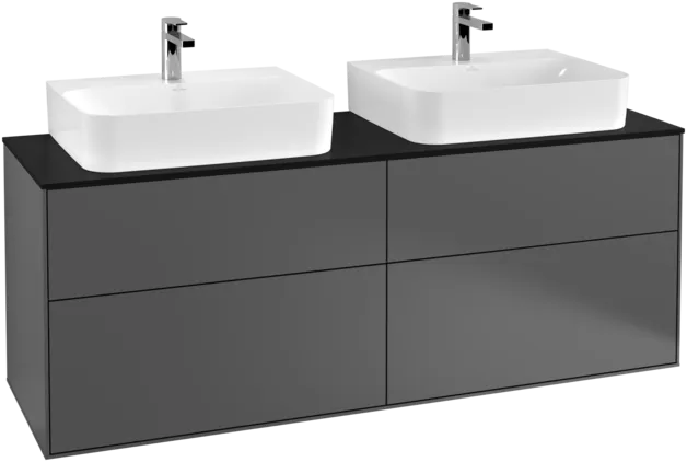 VILLEROY BOCH Toaletní skříňka Finion, 4 výsuvy, 1600 x 603 x 501 mm, antracitový matný lak / černé matné sklo #F18200GK