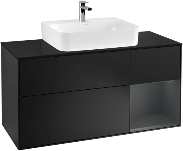 VILLEROY BOCH Toaletní skříňka Finion, s osvětlením, 3 výsuvy, 1200 x 603 x 501 mm, černý matný lak / půlnoční modrý matný lak / černé matné sklo #F172HGPD, obrázek 1