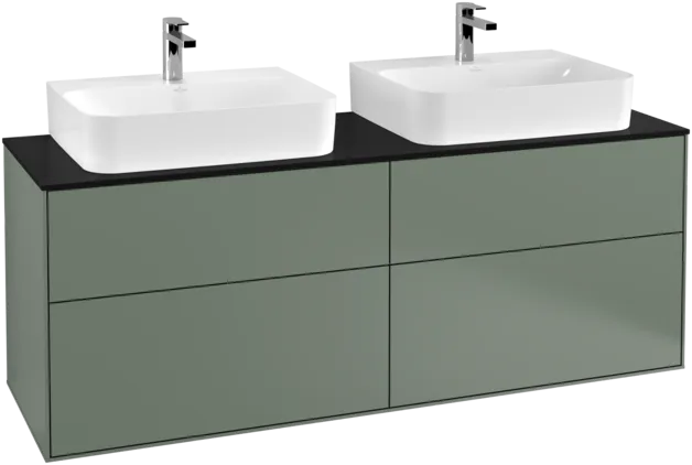 VILLEROY BOCH Toaletní skříňka Finion, 4 výsuvy, 1600 x 603 x 501 mm, olivový matný lak / sklo černé matné #F18200GM